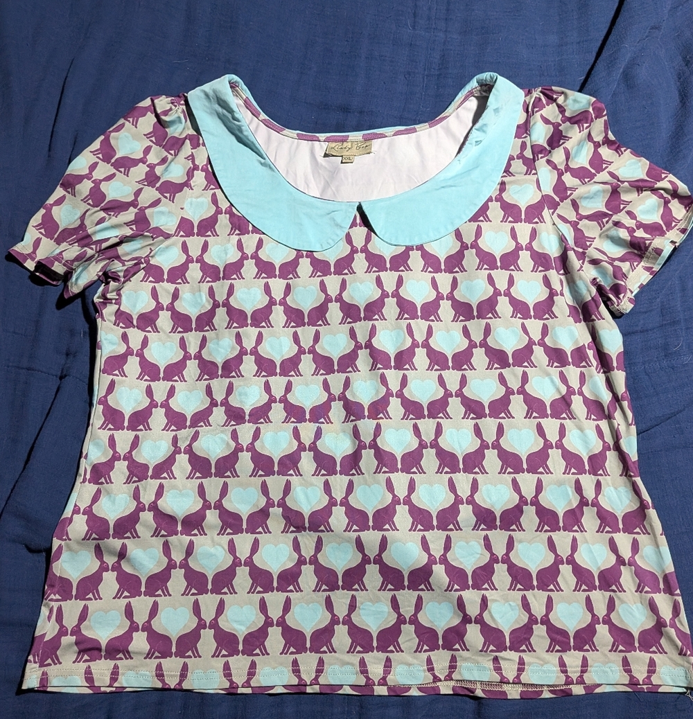 Corrine Top- Peter Pan Collar Rabbit Print Shirt